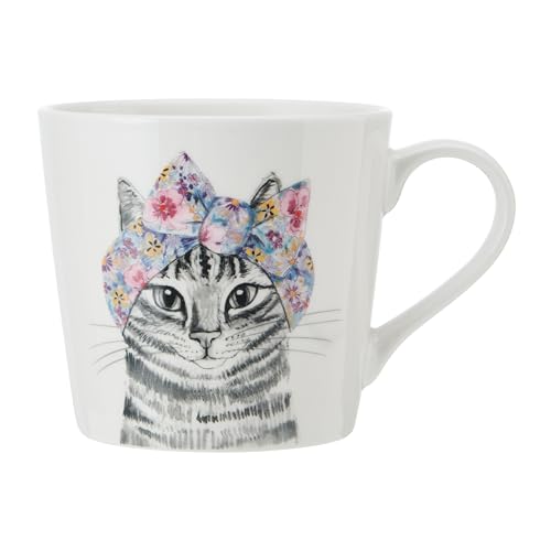 Mikasa Tipperleyhill Porzellantasse mit Katzenmotiv, 380ml Fine China Tasse mit Echtgold Details, Neuheit Tasse für Tee & Kaffee mit Tiermotiv, Geschenkkarton von MIKASA