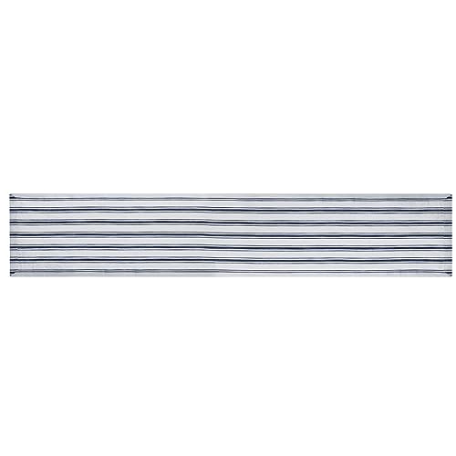 Mikasa Tischläufer aus Baumwolle und Leinen, Weißer Tischläufer mit Marineblauem Streifen, 230 x 34cm | Natürlicher Tischläufer für rustikales Essen, Maschinenwaschbar von MIKASA