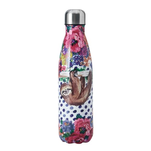 Mikasa Wild at Heart Trinkflasche, 500ml, wiederverwendbare isolierte Edelstahlflasche mit Schraubdeckel für unterwegs, Schule oder Fitnessstudio, Faultierdruck von MIKASA