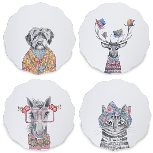 Mikasa x Tipperleyhill Tischsets, 4-teiliges Set, Design mit gewelltem Rand, Tischschutz zum Essen, hitzebeständig bis 120 degreeC, Tierdruck, 29 cm, in Geschenkbox von MIKASA