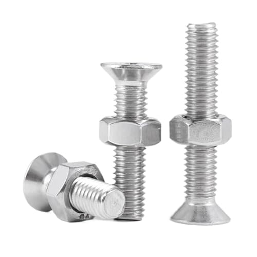 10-200 Stück M2 M2,5 M3 M4 M5 M6 M8 M10 304 Edelstahl Zweiteiliges Schraubenmuttern-Set Senkkopf-Flachkopfschrauben-Mutter-Kombinationsset(8mm,M6-20sets) von MIKFESPO