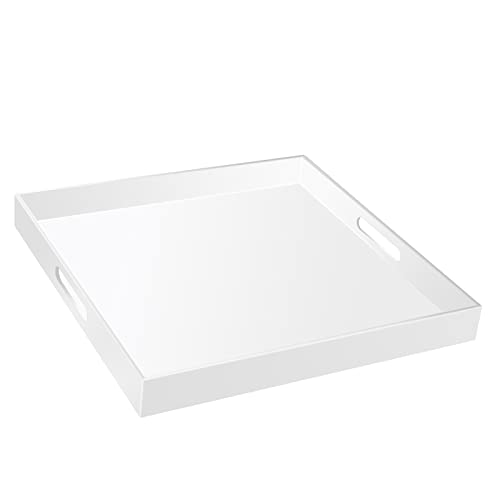 45,7 x 45,7 cm glänzendes weißes Acryl-Serviertablett mit Griffen, extra großes Ottoman-Tablett, dekorative Tabletts, auslaufsicher, Couchtisch, platzsparend, übergroße Arbeitsplatte, Organizer mit von MIKINEE
