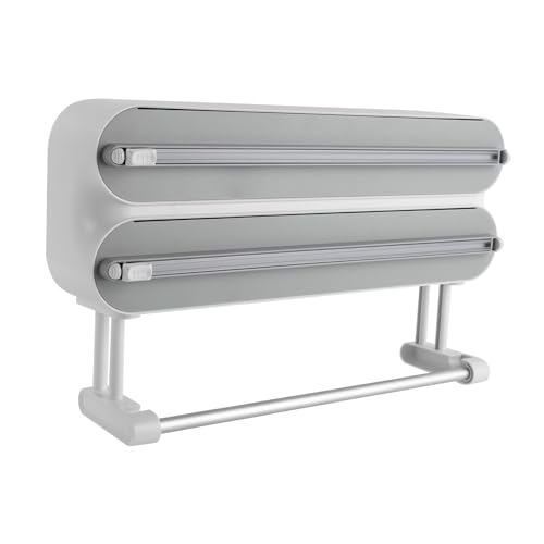 Aluminiumfolienspender, Magnetischer Papierhandtuchhalter, Frischhaltefolienspender für die Küche - für eine saubere Küche | Inklusive Bambus Holz Farbe | Top Küchenhelfer (Grau) von MIKIYUEER