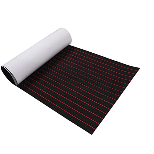 Premium Yacht Anti-Rutsch Matte – Eva Schaumstoff-Bodenmatte (240x90cm) Stoßdämpfend & rutschfest Einfache Selbstklebende Montage Ideal für Boot & Yacht (Schwarz mit roter Naht) von MIKIYUEER