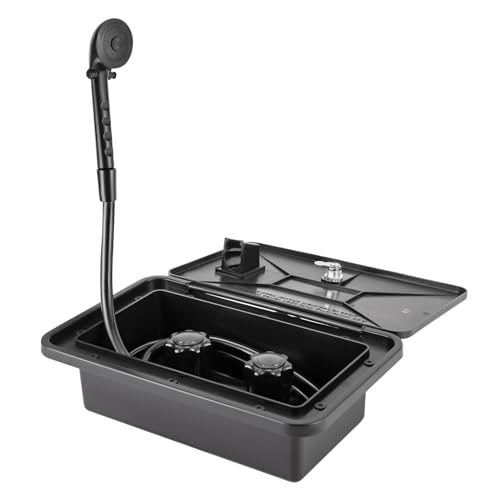 Universal RV Duschbox Kit | Sicher & zuverlässig | Wasserhahn mit warmem und kaltem Wasser | für Boote & Wohnmobile | Eingebettete Wandmontage (Schwarz) von MIKIYUEER