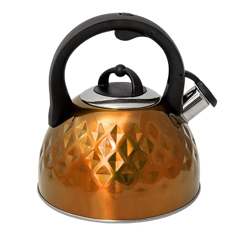 Edelstahl Flötenkessel Teekessel Wasserkessel 2,5L Wasserkocher Pfeifkessel - Farben (Gold) von MIKONI