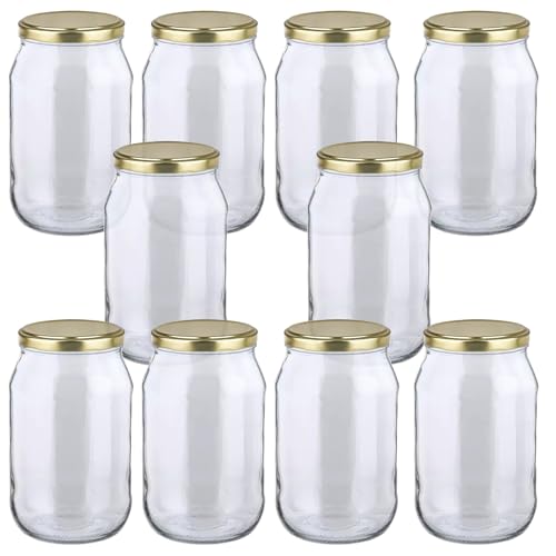 MIKONI 1,7 L Weckgläser Gurkenglas Einweckgläser Deckel Einmachgläser Vorratsgläser Einmachglas Sturzglas Konservenglas Rundgläser GOLD Deckel (10) von MIKONI