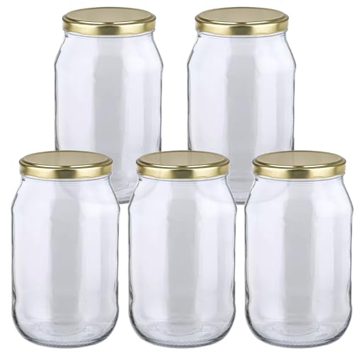 MIKONI 1,7 L Weckgläser Gurkenglas Einweckgläser Deckel Einmachgläser Vorratsgläser Einmachglas Sturzglas Konservenglas Rundgläser GOLD Deckel (5) von MIKONI