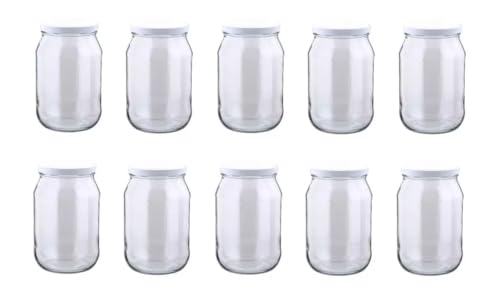 MIKONI 1,7 l Weckgläser Gurkenglas Einweckgläser Deckel Einmachgläser Vorratsgläser Einmachglas Sturzglas Konservenglas Rundgläser Weiß Deckel (10) von MIKONI