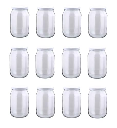 MIKONI 1,7 l Weckgläser Gurkenglas Einweckgläser Deckel Einmachgläser Vorratsgläser Einmachglas Sturzglas Konservenglas Rundgläser Weiß Deckel (12) von MIKONI