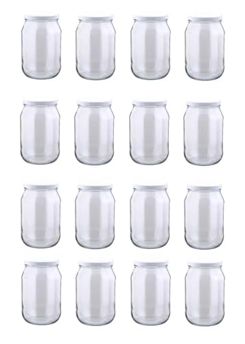 MIKONI 1,7 l Weckgläser Gurkenglas Einweckgläser Deckel Einmachgläser Vorratsgläser Einmachglas Sturzglas Konservenglas Rundgläser Weiß Deckel (16) von MIKONI