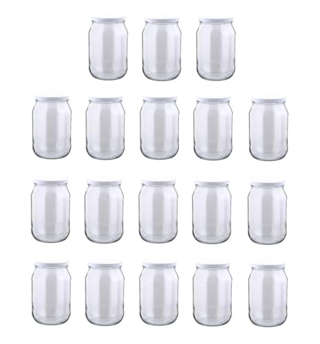 MIKONI 1,7 l Weckgläser Gurkenglas Einweckgläser Deckel Einmachgläser Vorratsgläser Einmachglas Sturzglas Konservenglas Rundgläser Weiß Deckel (18) von MIKONI