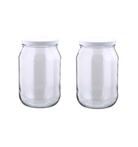 MIKONI 1,7 l Weckgläser Gurkenglas Einweckgläser Deckel Einmachgläser Vorratsgläser Einmachglas Sturzglas Konservenglas Rundgläser Weiß Deckel (2) von MIKONI