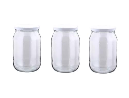 MIKONI 1,7 l Weckgläser Gurkenglas Einweckgläser Deckel Einmachgläser Vorratsgläser Einmachglas Sturzglas Konservenglas Rundgläser Weiß Deckel (3) von MIKONI