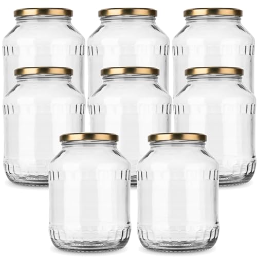 MIKONI 2,5 Liter Weckgläser Gurkenglas Einweckgläser Deckel Einmachgläser Vorratsgläser Einmachglas Sturzglas Konservenglas Rundgläser GOLD Deckel (8) von MIKONI