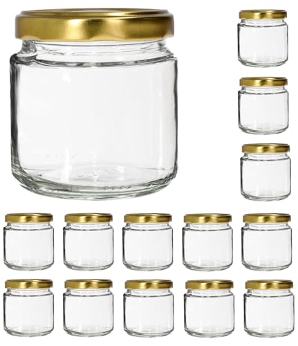 MIKONI 200ml Weckgläser Einweckgläser mit Deckel Einmachgläser Vorratsgläser Einmachglas Sturzglas Konservenglas Rundgläser GOLD Deckel (72) von MIKONI