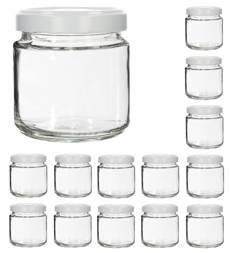 MIKONI 200ml Weckgläser Einweckgläser mit Deckel Einmachgläser Vorratsgläser Einmachglas Sturzglas Konservenglas Rundgläser Weiß Deckel (12) von MIKONI