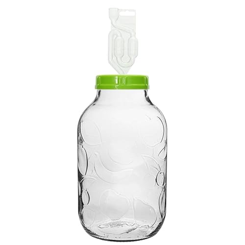 MIKONI 5l Gärglas Einmachglas Gurkenglas Vorratsgläser Behälter Fermentier Fermentierglas Gärballon Glasballon Gurkenglas Vorratsglas Gärbehälter Einkochglas (GRÜN mit Gärrohr) von MIKONI