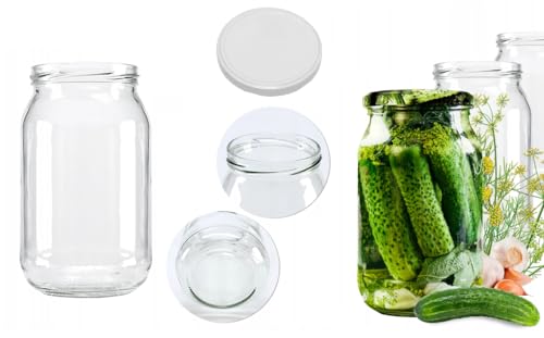 MIKONI 900 ml Einweckgläser 16 STÜCK, Twistoff Deckel Weiß Einmachglas Einmachgläser Vorratsgläser Schraubdeckel (16 STÜCK) von MIKONI