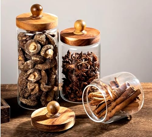 MIKONI Gewürzgläser Gewürzdosen Bonboniere Bonbonglas Vorratsglas Vorratsgläser Gebäckdose Keksdose Vorratsdosen Glasbehälter Apothekerglas Glasdose mit Holz Deckel S17 (550ml) von MIKONI