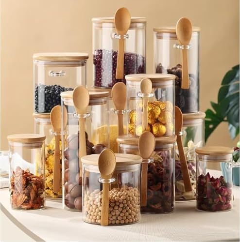 MIKONI Gewürzgläser Gewürzdosen Bonboniere Bonbonglas Vorratsglas Vorratsgläser Gebäckdose Keksdose Vorratsdosen Glasbehälter Apothekerglas Glasdose mit Holz Deckel S18 (750ml) von MIKONI