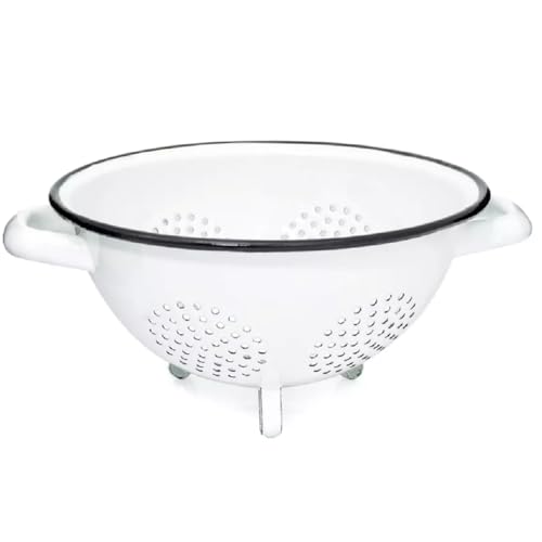 MIKONI Emaille Seiher Sieb Durchschlag Küchensieb Münder Abtropfschale Nudelsieb Metallsieb Vintage DDR Durchmesser 22 cm von MIKONI
