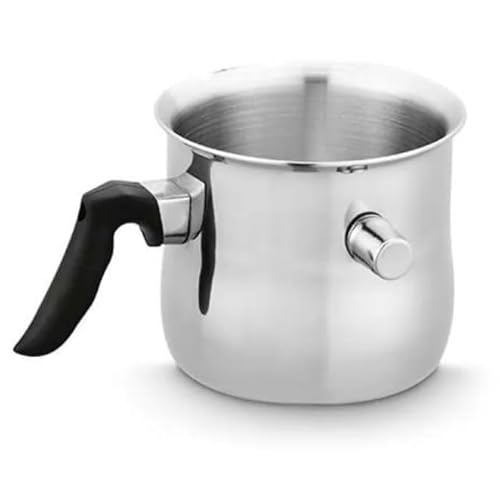 MIKONI Milchtopf mit PFEIFE, 1.5L 2L aus Edelstahl Induktion dicker Boden Milchkanne groß, silber, tolle Qualität Milchkocher (1.5 Liter, Ø 13cm) von MIKONI