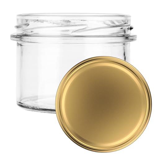 MIKONI Sturzgläser Marmeladengläser Einmachgläser Sturzglas 235 ml mit Deckel Vorratsgläser Einweckgläser mit Schraub-Deckel GOLD (48) von MIKONI