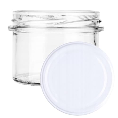 MIKONI Sturzgläser Marmeladengläser Einmachgläser Sturzglas 235 ml mit Deckel Vorratsgläser Einweckgläser mit Schraub-Deckel Weiß (24) von MIKONI