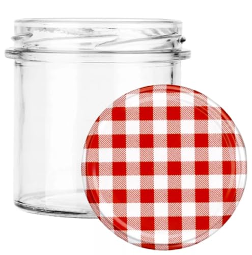 MIKONI Sturzgläser Marmeladengläser Einmachgläser Sturzglas 350 ml mit Deckel Vorratsgläser Einweckgläser mit Schraub-Deckel GITTER### ROT (24) von MIKONI