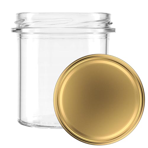 MIKONI Sturzgläser Marmeladengläser Einmachgläser Sturzglas 350 ml mit Deckel Vorratsgläser Einweckgläser mit Schraub-Deckel GOLD (16) von MIKONI