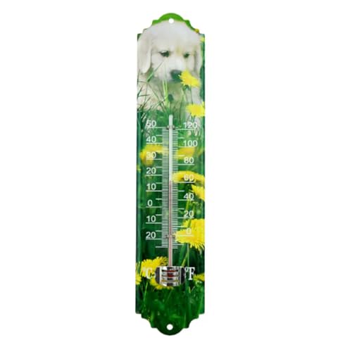 MIKONI Zimmerthermometer Metall 29,5 x 6,5 cm Thermometer Innen Außenthermometer Analog Raum Garten MD19 (Hund) von MIKONI