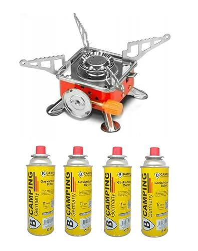 MINI Falten Gaskocher + 4 Gaskartuschen, Campingkocher Split Brenner mit Piezozündung 2800W K-202 MINI Falten Gaskocher + 4 Gaskartuschen, Campingkocher Split Brenner mit Piezozündung 2800W K-202 von MIKONI