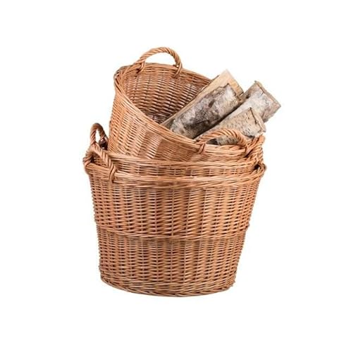 Weidenkorb 3-GRÖßE Kaminholzkorb Kartoffelkorb Obstkorb Füllkorb Kiepe Brennholz Korb Tragekorb Wäschekorb (Ø 45cm) von MIKONI