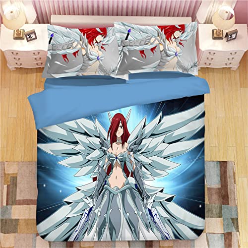 Bettwäsche Set,3D Drucken Bettbezug,Anime Fairy Tail Farbe 3D Motiv bettwäsche mit Reißverschluss und Kissenbezug-Single 140*200 von MIKUAJ