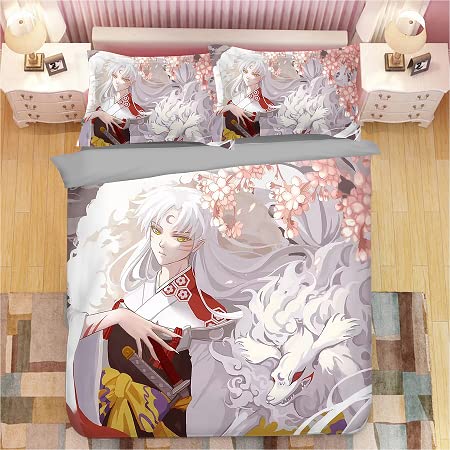 Bettwäsche Set,3D Drucken Bettbezug;Anime Inuyasha Farbe 3D mit Reißverschluss und Kissenbezug-Double 200*200 von MIKUAJ