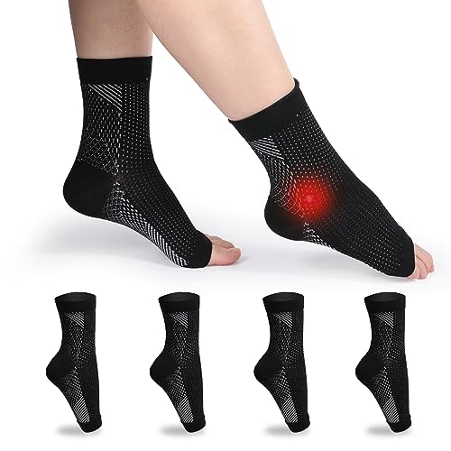 MILAIUN 4 Paar Plantarfasziitis Socken, Sprunggelenkbandage Kompressionsstrümpfe, Knöchelbandage für Herren und Damen, Fußbandage für Arthritis, Verstauchte Knöchel, Neuropathie (Schwarz, M) von MILAIUN