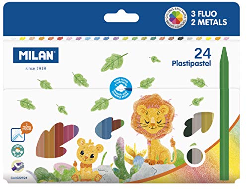 Caja 24 Plastipastel redondos (contiene 3 colores fluo y 2 metal) von MILAN