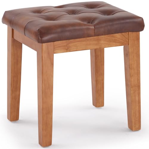 MILCIL Polsterhocker Schminktisch Hocker Sitzhocker, Gepolstert und Getuftet, Massivholz, für Eingangsbereich, Flur, Wohnzimmer, Kunstleder, Retrobraun, 42 x 32 x 44 cm von MILCIL