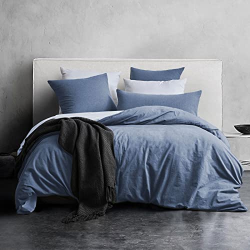 MILDLY Bettwäsche 135x200 Baumwolle, Bettwäsche-Sets Denim Blue 2 Teilig mit Reißverschluss Ähnliche Textur wie Stone Washed Leinen und Enthält 1 Bettbezug und 1 Kissenbezug 80x80 von MILDLY