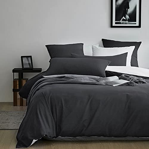 MILDLY Bettwäsche 155x220 Baumwolle Anthrazit, Bettwäsche-Sets 100% Gewaschene Baumwolle mit Leinenartigem Griff, ÖkoTex Zertifiziert & für Allergiker Geeignet, 1 Bettbezug & 1 Kissenbezügen 80x80 MILDLY Bettwäsche 155x220 Baumwolle Anthrazit, Bettwäsche-Sets 100% Gewaschene Baumwolle mit Leinenartigem Griff, ÖkoTex Zertifiziert & für Allergiker Geeignet, 1 Bettbezug & 1 Kissenbezügen 80x80 von MILDLY