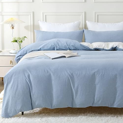 MILDLY Bettwäsche 155x220 Baumwolle 2 Teilig, Bettwäsche-Sets Haiya Blue mit Reißverschluss, Ähnliche Textur wie Stone Washed Leinen, Enthält 1 Bettbezug 155x220 und 1 Kissenbezug 80x80 MILDLY Bettwäsche 155x220 Baumwolle 2 Teilig, Bettwäsche-Sets Haiya Blue mit Reißverschluss, Ähnliche Textur wie Stone Washed Leinen, Enthält 1 Bettbezug 155x220 und 1 Kissenbezug 80x80 von MILDLY