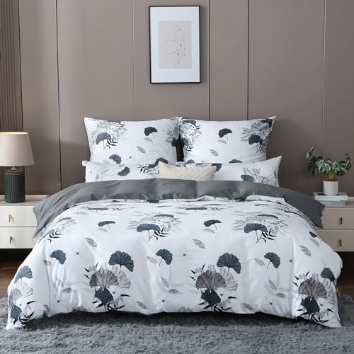 MILDLY Bettwäsche 200x200 Baumwolle Satin, 100% Langstapelige Baumwolle Pflanzenmuster Kühlende Bettwäsche-Sets, ÖkoTex Zertifiziert & für Allergiker Geeignet, Lloyd von MILDLY