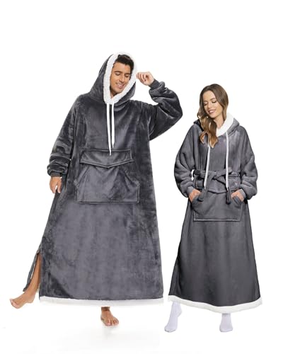 MILDLY Hoodie Decke Damen und Herren mit Ärmeln, übergroße Hoodie Decke Lang 165-185cm, Decken Hoodie Weich und warm, Kann als TV Decke, Kleine Größe, Dunkelgrau von MILDLY