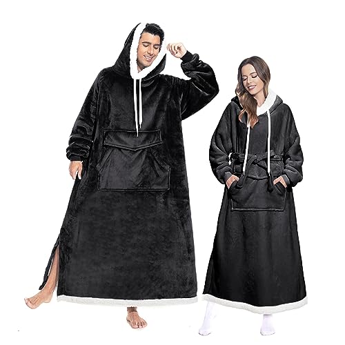 MILDLY Hoodie Decke Damen und Herren mit Ärmeln, übergroße Hoodie Decke Lang 165-185cm, Decken Hoodie Weich und warm, Kann als TV Decke, Standardcode, Schwarz von MILDLY