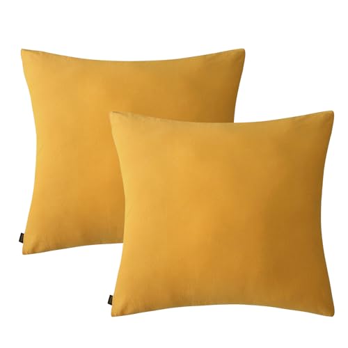 MILDLY Kissenbezug 80x80 Baumwolle Gelb, Kissenbezüge 2 Teilig mit Reißverschluss, Ähnliche Textur wie Stone Washed Leinen, ÖkoTex Zertifiziert, Weich und Bequem von MILDLY