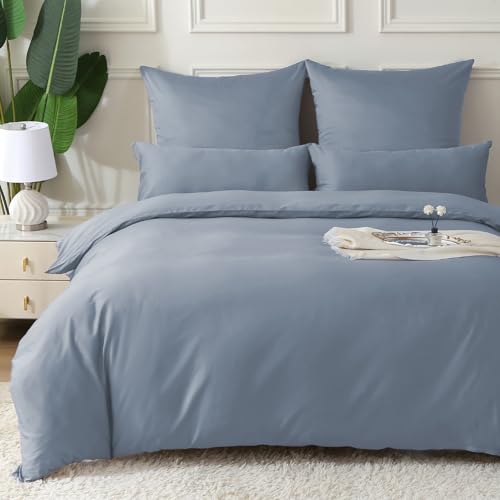 MILDLY Satin Bettwäsche 135x200 4 Teilig Baumwolle,100% Langstapelige Baumwolle Seidig Luxus Bettzeug,ÖkoTex Zertifiziert & für Allergiker Geeignet,2 Bettbezug 135x200 & 2 Kissenbezug 80x80,AshleyBlau MILDLY Satin Bettwäsche 135x200 4 Teilig Baumwolle,100% Langstapelige Baumwolle Seidig Luxus Bettzeug,ÖkoTex Zertifiziert & für Allergiker Geeignet,2 Bettbezug 135x200 & 2 Kissenbezug 80x80,AshleyBlau von MILDLY
