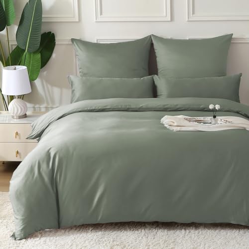 MILDLY Satin Bettwäsche 135x200 Baumwolle,100% Langstapelige Baumwolle Seidig Luxus Bettzeug, ÖkoTex Zertifiziert & für Allergiker Geeignet, 1 Bettbezug 135x200 & 1 Kissenbezug 80x80,GrauSage MILDLY Satin Bettwäsche 135x200 Baumwolle,100% Langstapelige Baumwolle Seidig Luxus Bettzeug, ÖkoTex Zertifiziert & für Allergiker Geeignet, 1 Bettbezug 135x200 & 1 Kissenbezug 80x80,GrauSage von MILDLY