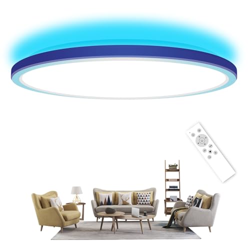 MILFECH 24W LED Deckenleuchte Dimmbar mit Fernbedienung, Deckenlampe RGB Farbwechsel 3000K-6000K 3200LM Rund für Schlafzimmer Kinderzimmer Küche Wohnzimmer (Weiß) von MILFECH