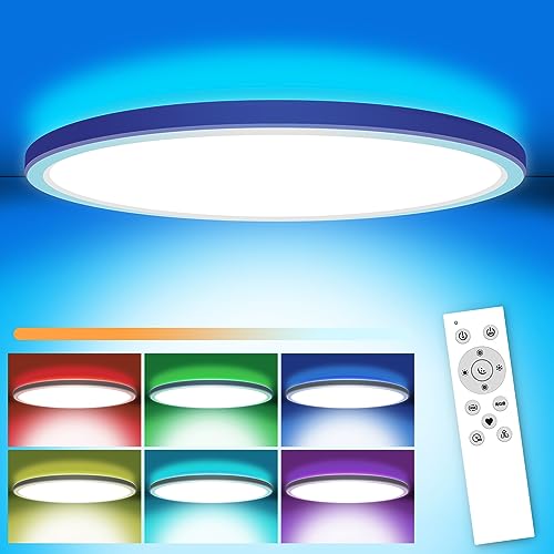 MILFECH 24W LED Deckenleuchte Dimmbar mit Fernbedienung, Deckenlampe RGB Farbwechsel 3200LM IP54 Rund für Schlafzimmer Kinderzimmer Küche Wohnzimmer, 3000K-6000K, Rgb+kaltweiß+warmweiß von MILFECH